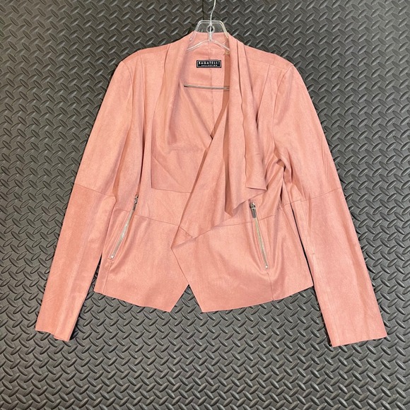 bagatelle Jackets & Blazers - Bagatelle Collection Salmon Pink Faux Suede Open Moto Jacket‎ Women's Size Small